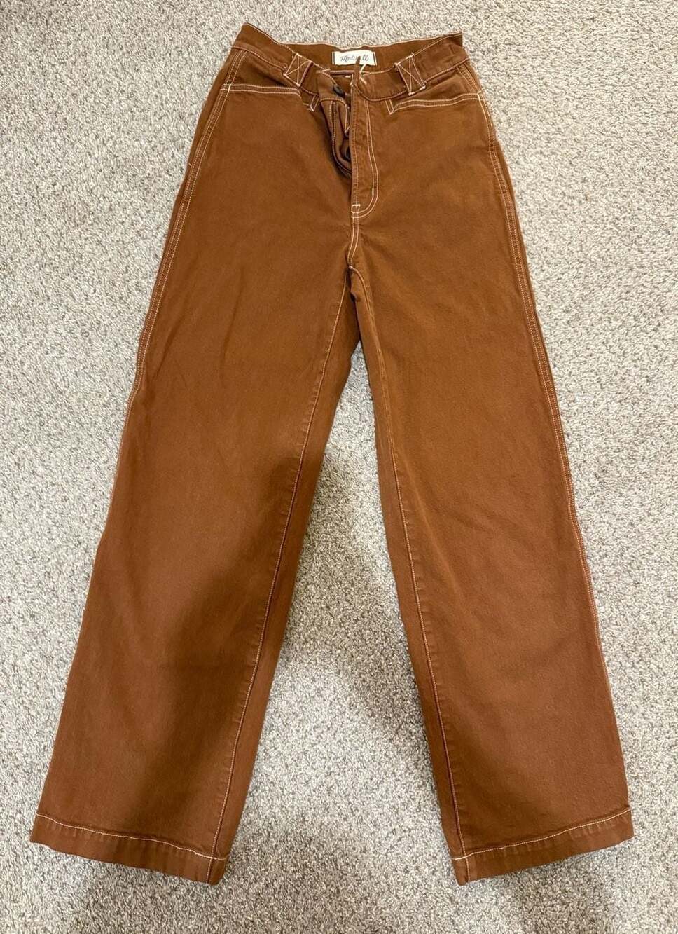 Madewell Emmett Wide-Leg Pants Size 25 Brown Contrast Stitch